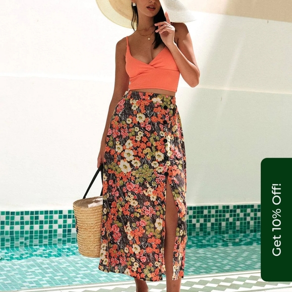 NWT Rihoas Floral Midi Skirt - Picture 2 of 10